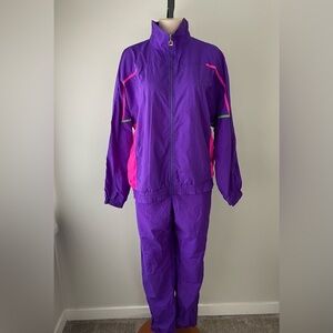 90s Vintage Fila Windbreaker Tracksuit Jacket Pant Set Purple Size 10 Retro RARE